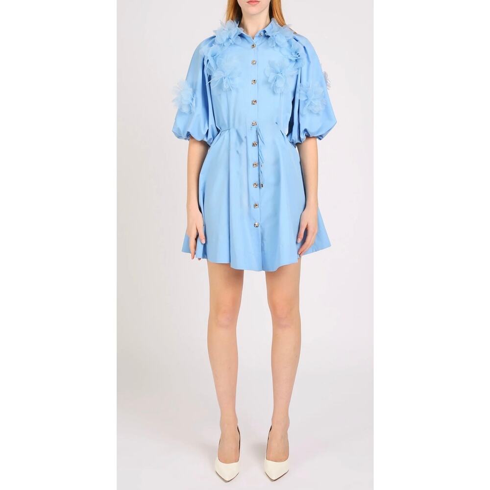 Beulah Style Mini Dress Short Puff Sleeve A-Line Full Skirt Shirt Dress Large